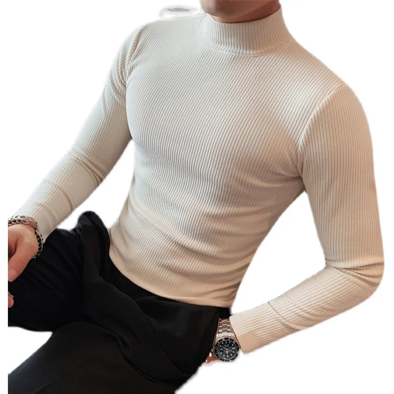 Turtleneck Men Autumn Winter Long Sleeve T Shirt For Men Clothing Simple Slim Fit Casual Men's T-shirts Striped High Quality Hot - Image 5