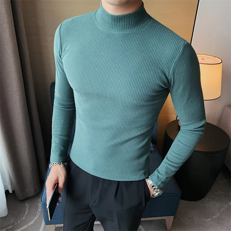Turtleneck Men Autumn Winter Long Sleeve T Shirt For Men Clothing Simple Slim Fit Casual Men's T-shirts Striped High Quality Hot - Image 8