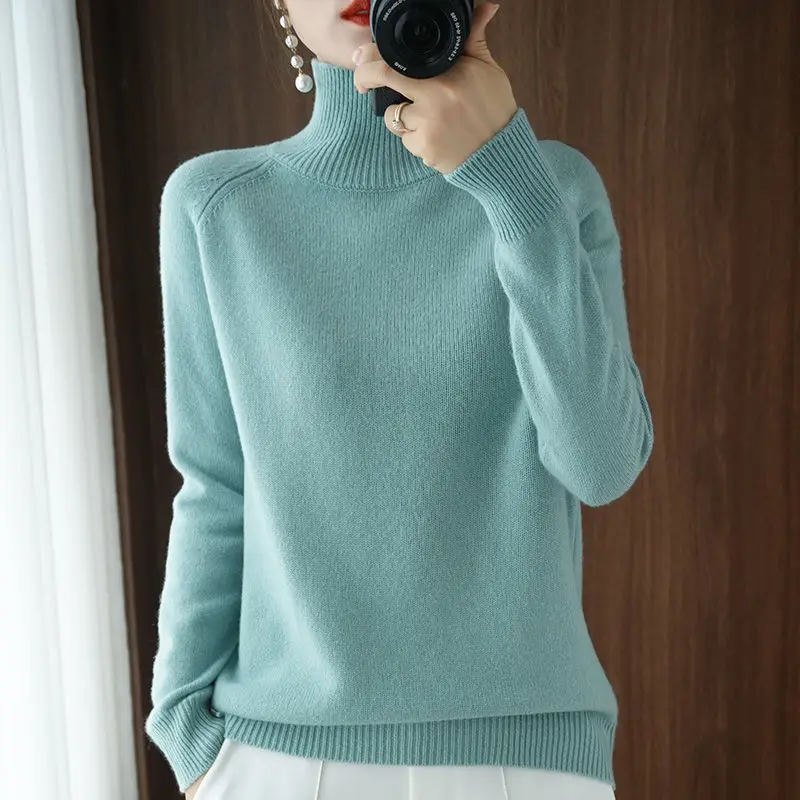 Turtleneck Pullover Fall/winter 2023 Cashmere Sweater Women Pure Color Casual Long-sleeved Loose Pullover Bottoming Women's - Image 14