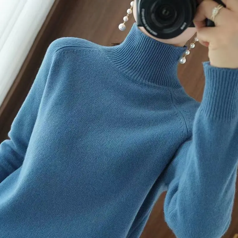 Turtleneck Pullover Fall/winter 2023 Cashmere Sweater Women Pure Color Casual Long-sleeved Loose Pullover Bottoming Women's - Image 3