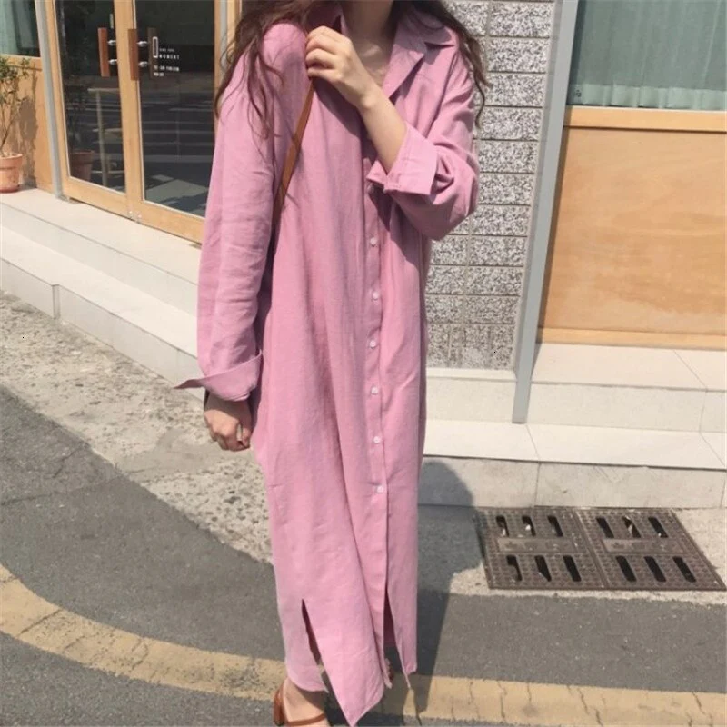 TVVOVVIN Easy Shirt Dress Urban Leisure Single Breasted Long Fund Loose Form Lazy Style Cotton And Linen Dresses L262 - Image 5