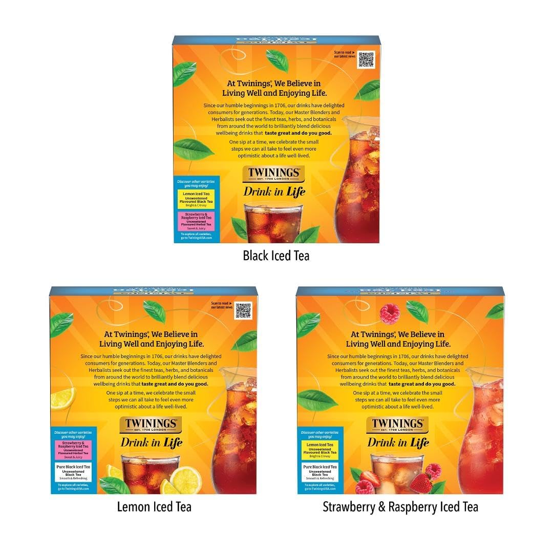 Twinings Iced Tea 3 Pack Variety Bundle (Black, Lemon Black, and Strawberry & Raspberry) 72 Count (Pack of 3), Makes 36 Pitchers or 432 Servings, Unsweetened, Caffeinated - Image 2