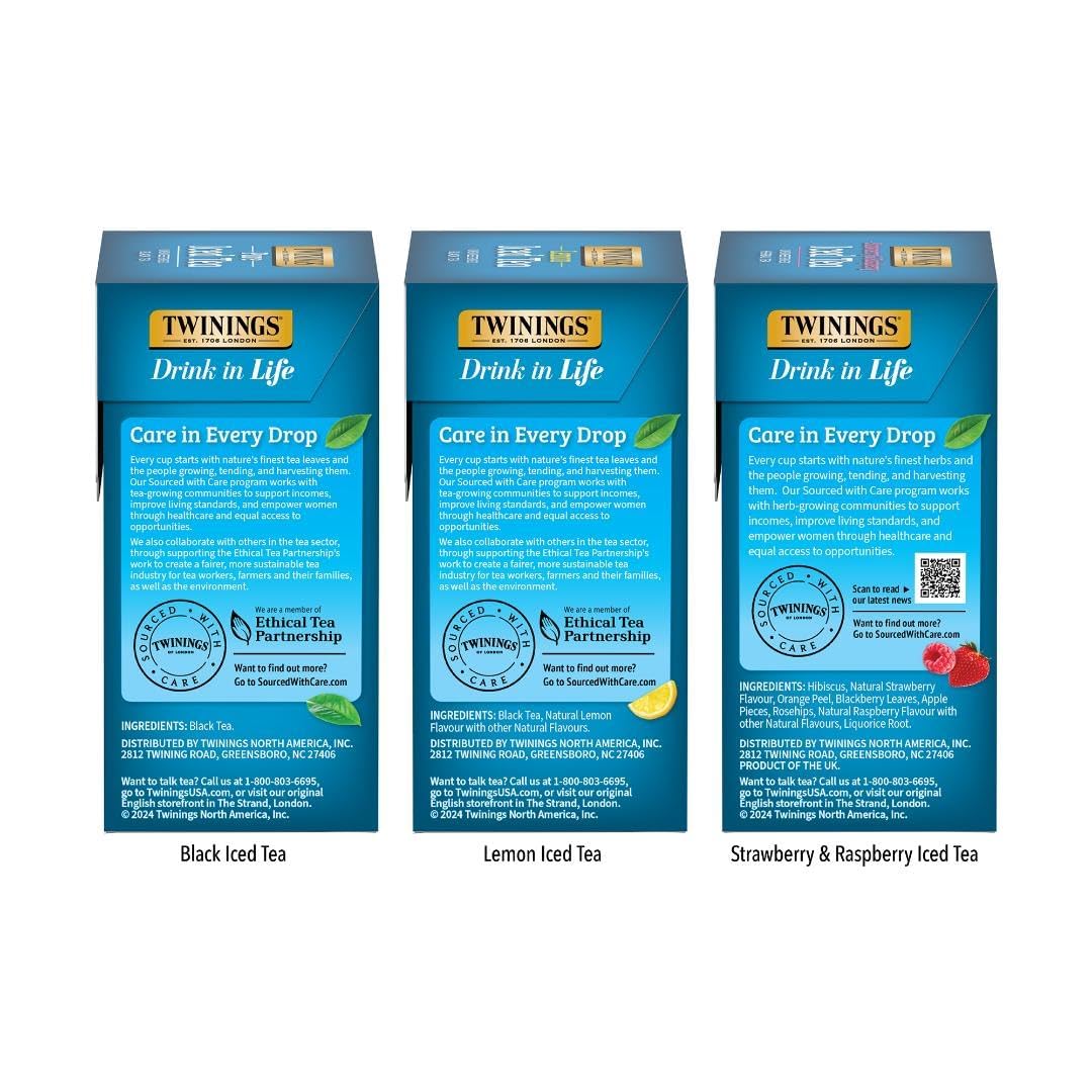 Twinings Iced Tea 3 Pack Variety Bundle (Black, Lemon Black, and Strawberry & Raspberry) 72 Count (Pack of 3), Makes 36 Pitchers or 432 Servings, Unsweetened, Caffeinated - Image 3