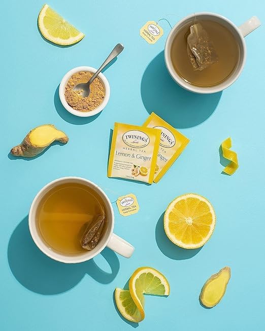 Twinings Lemon & Ginger Herbal Tea, 100 Individually Wrapped Tea Bags, Tangy Lemon, Spicy Ginger, Naturally Caffeine Free - Image 4