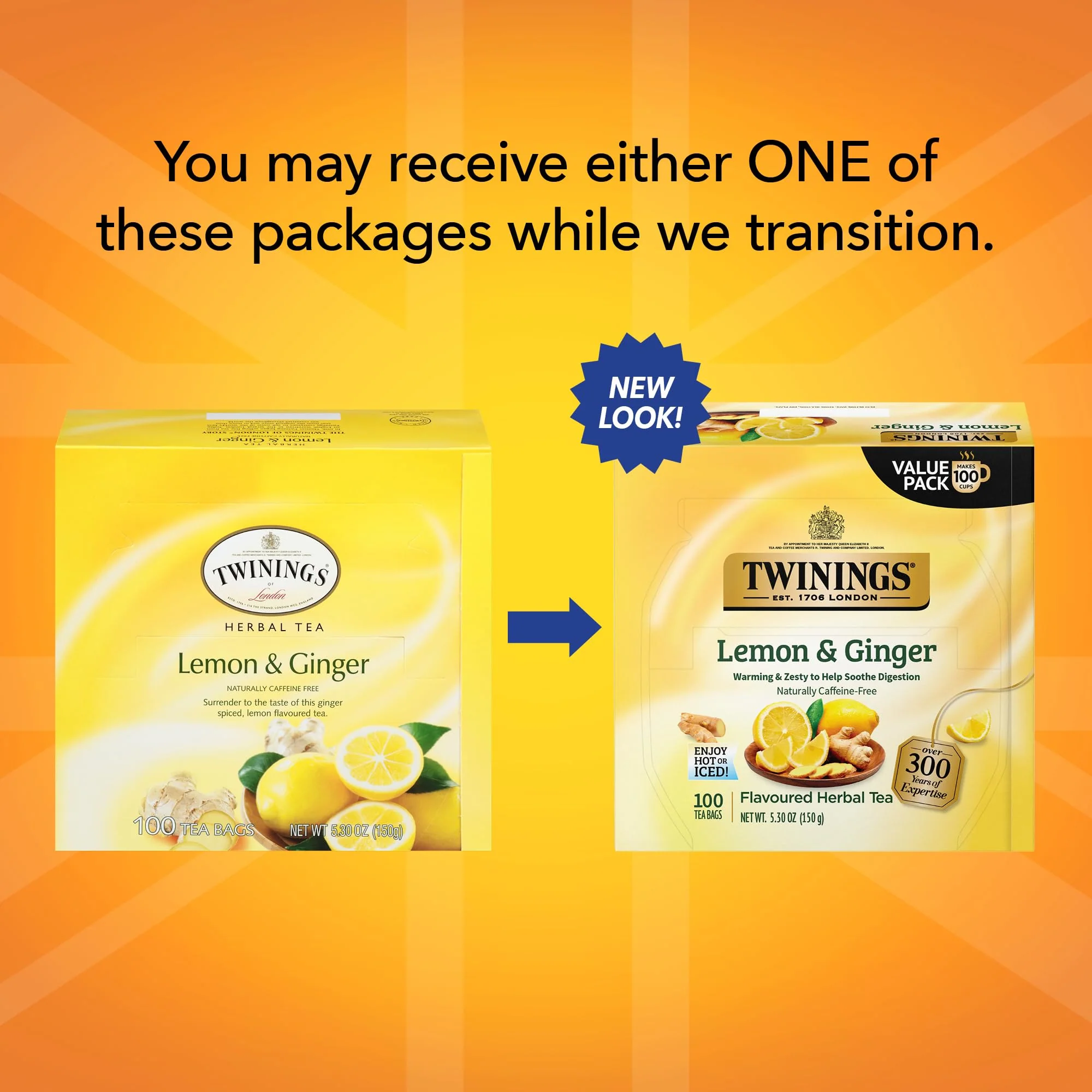 Twinings Lemon & Ginger Herbal Tea, 100 Individually Wrapped Tea Bags, Tangy Lemon, Spicy Ginger, Naturally Caffeine Free - Image 6