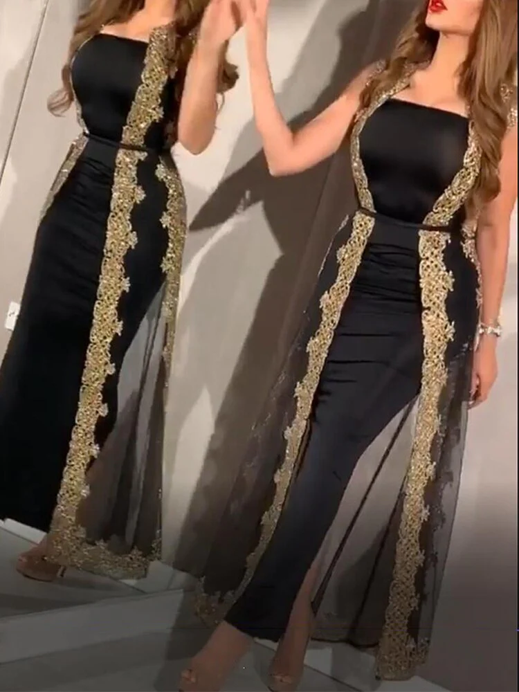 Two Piece Set Sexy Night Club Strapless Dress Women Slim Fit Sheath Perspective Mesh Split Shawl Bodycon Party Prom Vestidos - Image 3