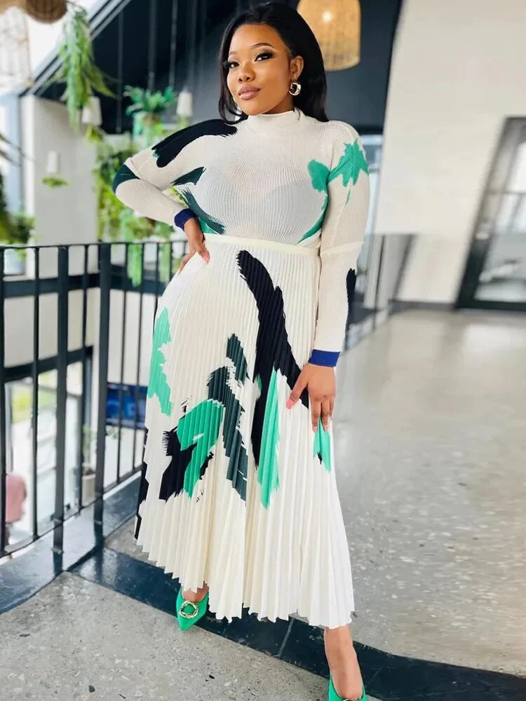 Two Piece Set Tops And Pleated Skirt Suit Women Clothing African Dashiki Wedding Party Traditional Robe Ankara Outfits Kaftan - Image 3