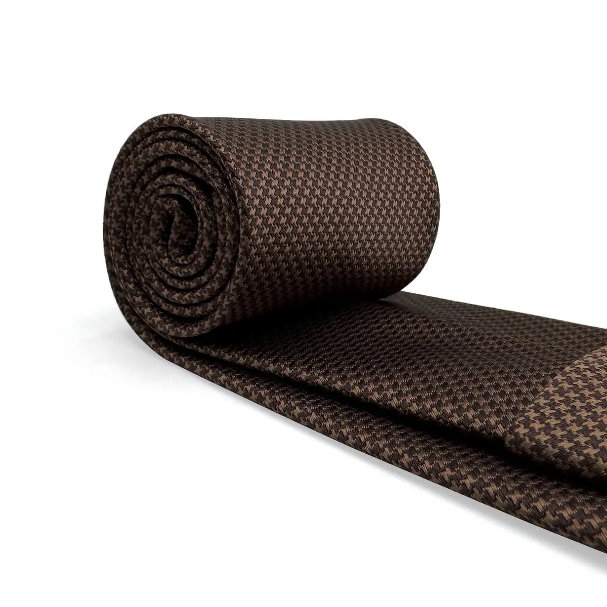U27 Brown Houndstooth Necktie Set Handmade Wedding Fashion Extra Long Size Classic Ties for Mens Hanky - Image 3