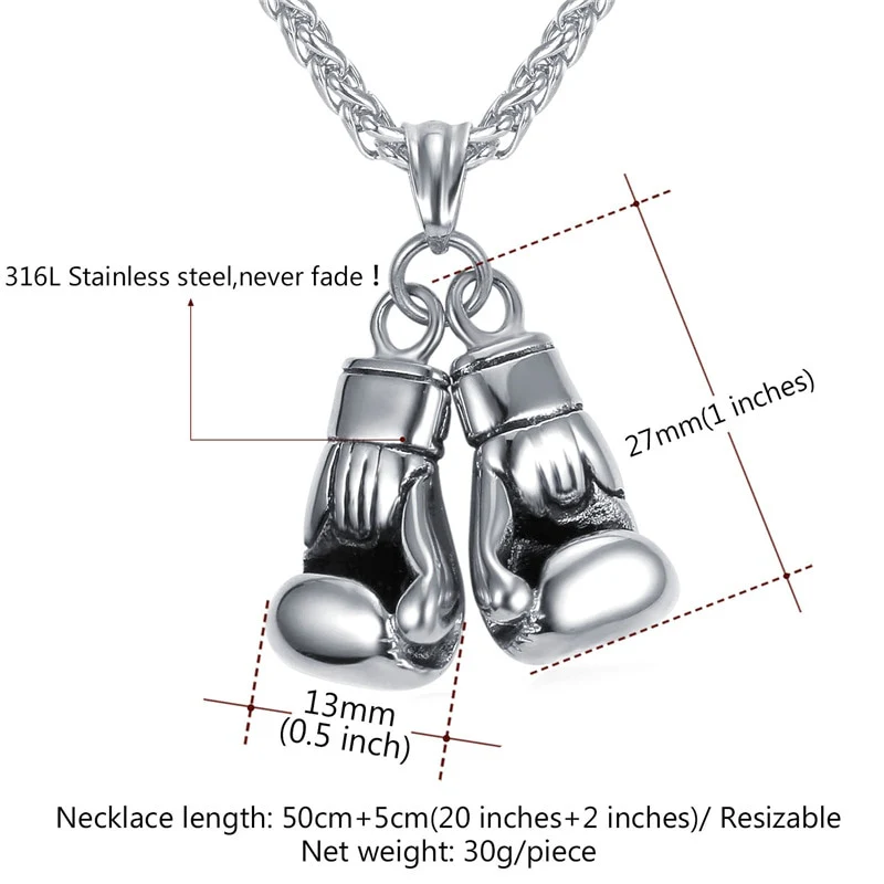 U7  Boxing Necklace for Man 24" Wheat Link Chain Gloves Stainless Steel Sport GYM Fitness Fighting Pendant Sporty Punk Jewelry - Image 10