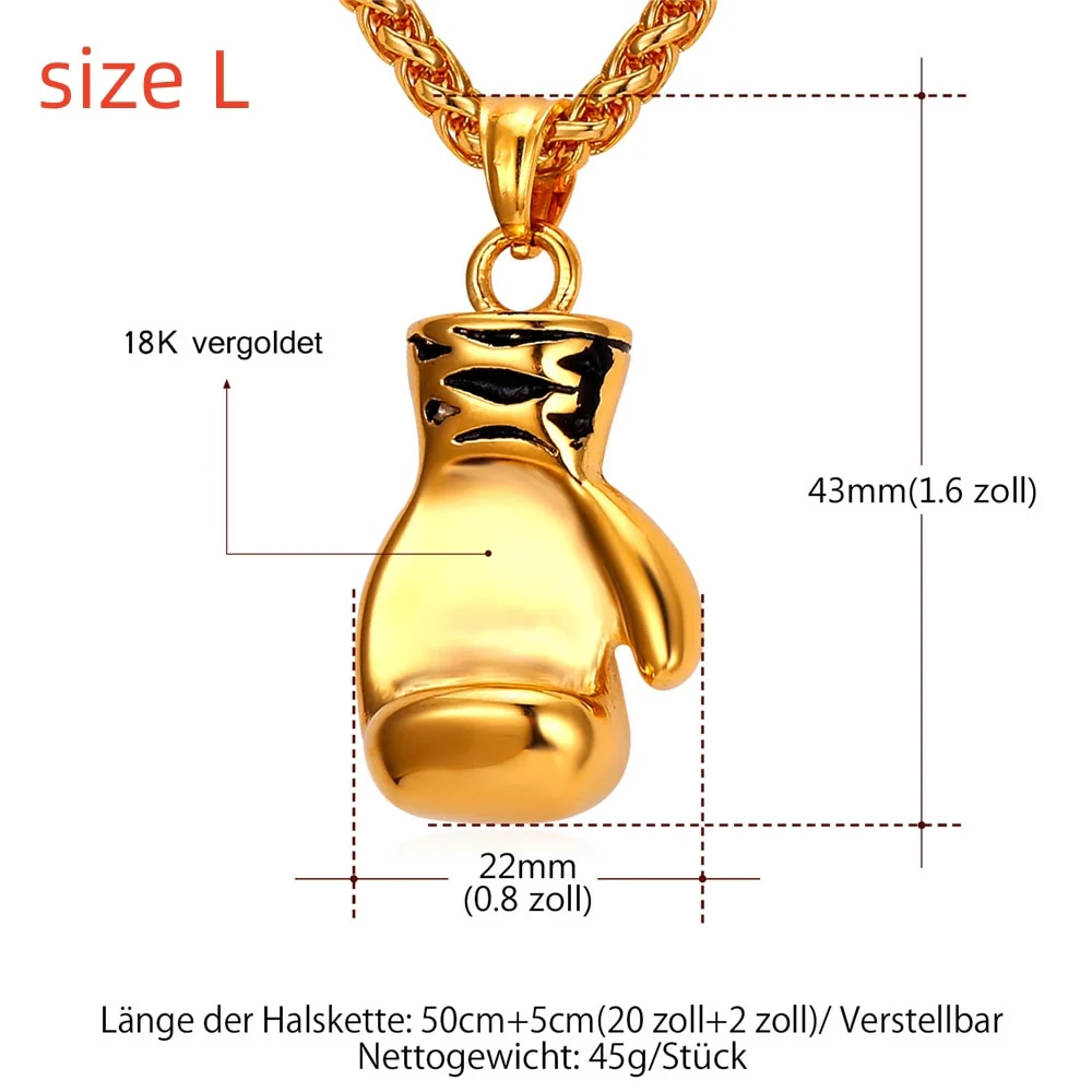 U7  Boxing Necklace for Man 24" Wheat Link Chain Gloves Stainless Steel Sport GYM Fitness Fighting Pendant Sporty Punk Jewelry - Image 5