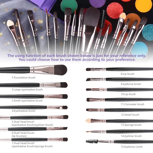 UCANBE Eyeshadow Palette with 15Pcs Brushes Makeup Set, Pigmented 86 Colors Make Up Sets Valentine's Day Gift, Matte Shimmer Glitter Eye Shadow Pallet Highlighter Contour Blush Powder Brush Beauty Kit - Image 4