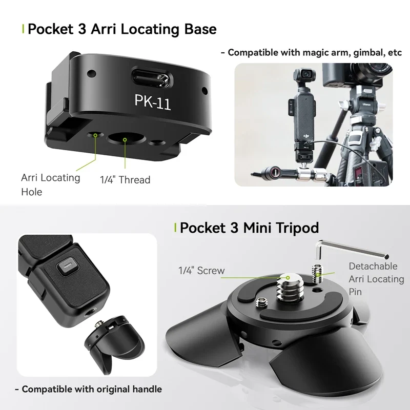 Ulanzi PK-08 Pocket 3 Mini Tripod / PK-11 Arri Locating Base for DJI Osmo Pocket 3 for Livestreaming Vlog Travel Photograph - Image 6