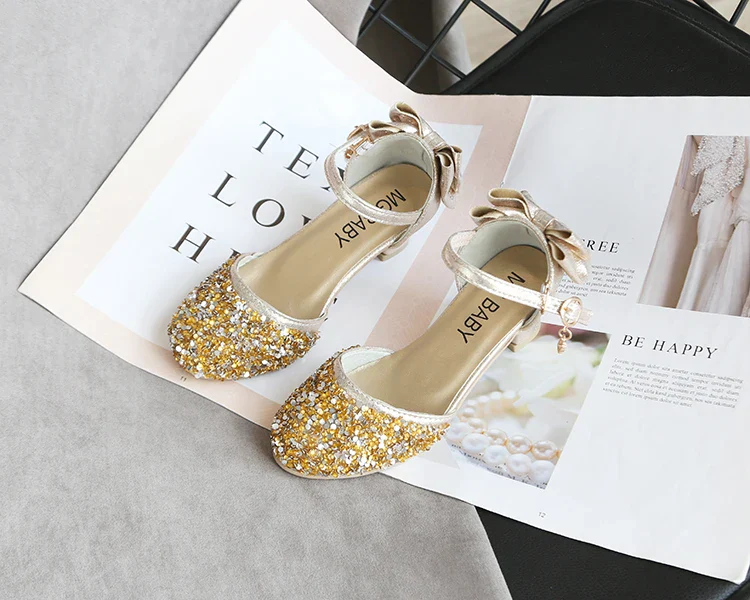ULKNN Sandals For Girls Children Fashion High Heels Kids Spring Summer Princess Party Shoes Casual Bow Footwears Round Toe 2023 - Image 6