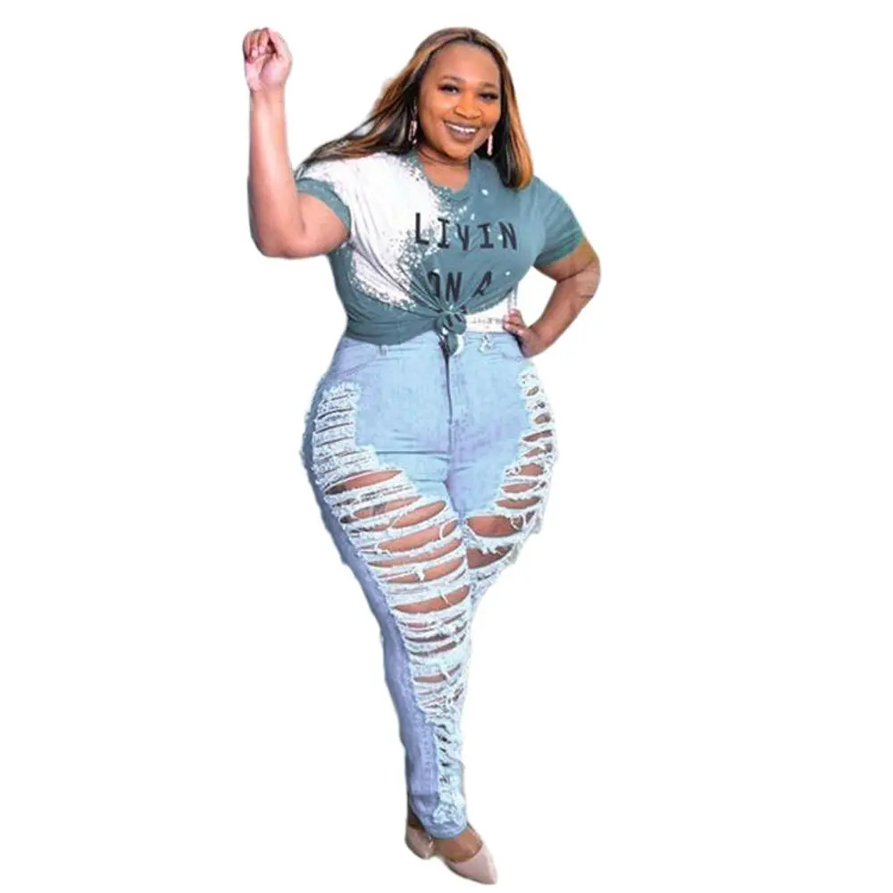 Unique Women Solid Ripped Jeans Big Size Lady Sexy Nightcub Wear High Waist Hollow Out High Resilience Bodycon Denim Pencil Pant - Image 7