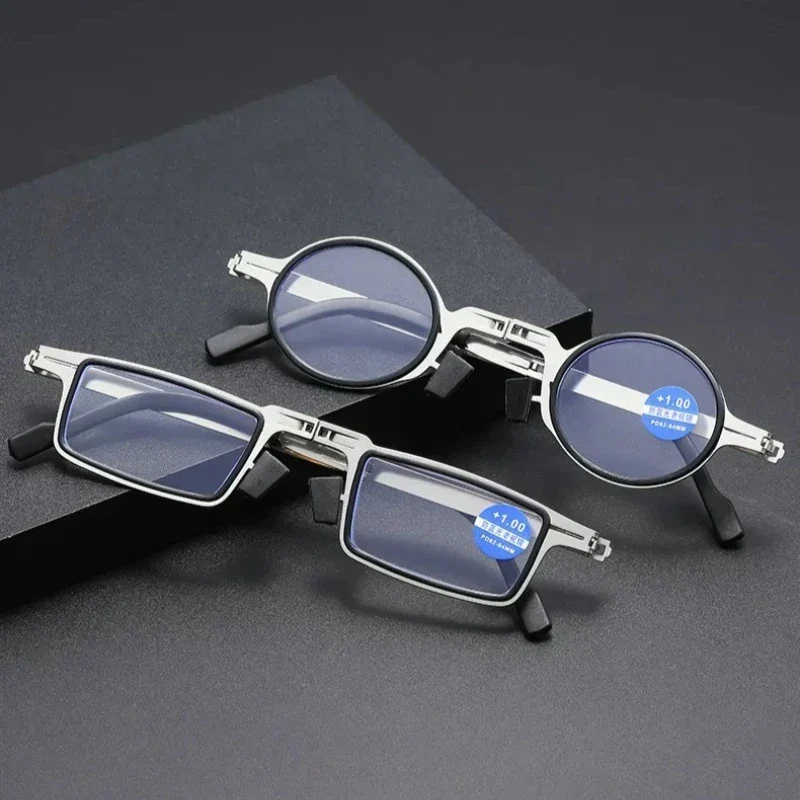 Unisex Folding Reading Glasses Transparent Lenses Full Metal Frame Anti Blue Light Comes with Case for Men and Women - Image 2