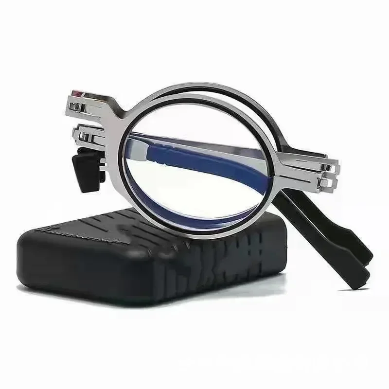 Unisex Folding Reading Glasses Transparent Lenses Full Metal Frame Anti Blue Light Comes with Case for Men and Women - Image 3