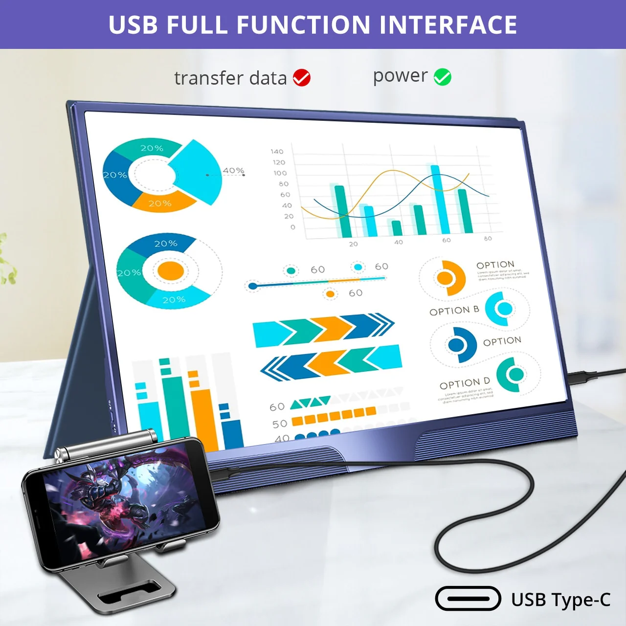UPERFECT 15.6inch USB C HDMI 1920*1080P HDR Monitor With Ultra Thin Portable Screen Gaming Display For PS4 XBOX Switch Cellphone - Image 4