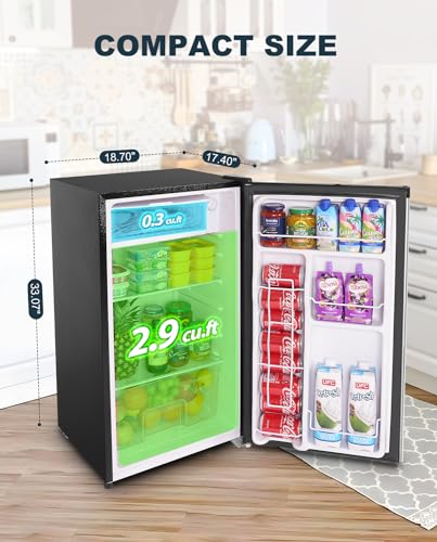 Upstreman 3.2 Cu.Ft Mini Fridge with Freezer, Single Door Mini Fridge, Adjustable Thermostat, Mini Refrigerator for Dorm, Office, Bedroom, Stainless Steel-SR321 - Image 8