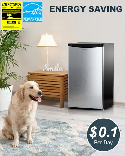 Upstreman 3.2 Cu.Ft Mini Fridge with Freezer, Single Door Mini Fridge, Adjustable Thermostat, Mini Refrigerator for Dorm, Office, Bedroom, Stainless Steel-SR321 - Image 9