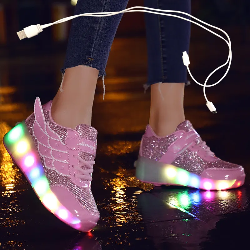 USB Charging Children Roller Skate Casual Shoes Boys Girl Automatic Jazzy LED Lighted Flashing Kids Glowing Sneakers with Wheels - Image 10