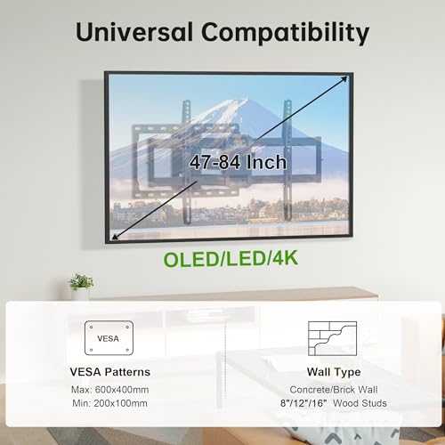 USX MOUNT Full Motion TV Wall Mount for Most 47-84 inch Flat Screen/LED/4K TV, Mount Bracket Dual Swivel Articulating Tilt 6 Arms, Max VESA 600x400mm, Holds up to 132lbs, Fits 8” 12” 16" Wood Studs - Image 7