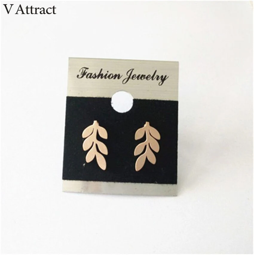 V Attract Stainless Steel Cute Leaf Stud Earrings Lady Jewelry  Bijoux acier Inoxydable Femme	Pendiente - Image 2