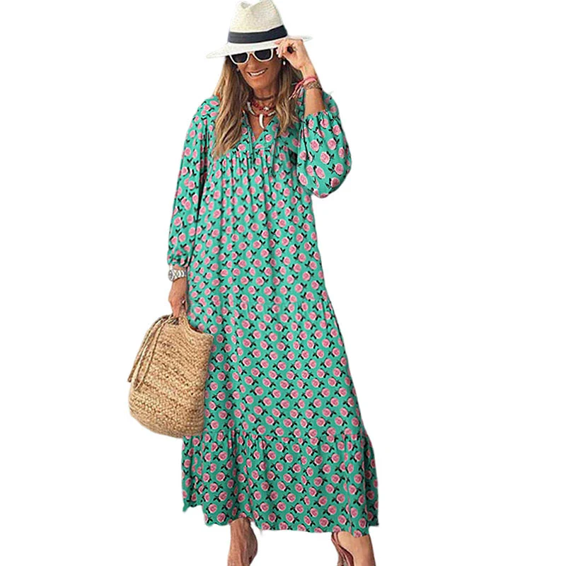 V Neck European and American Leisure Thin Geometric Print Dress - Image 15