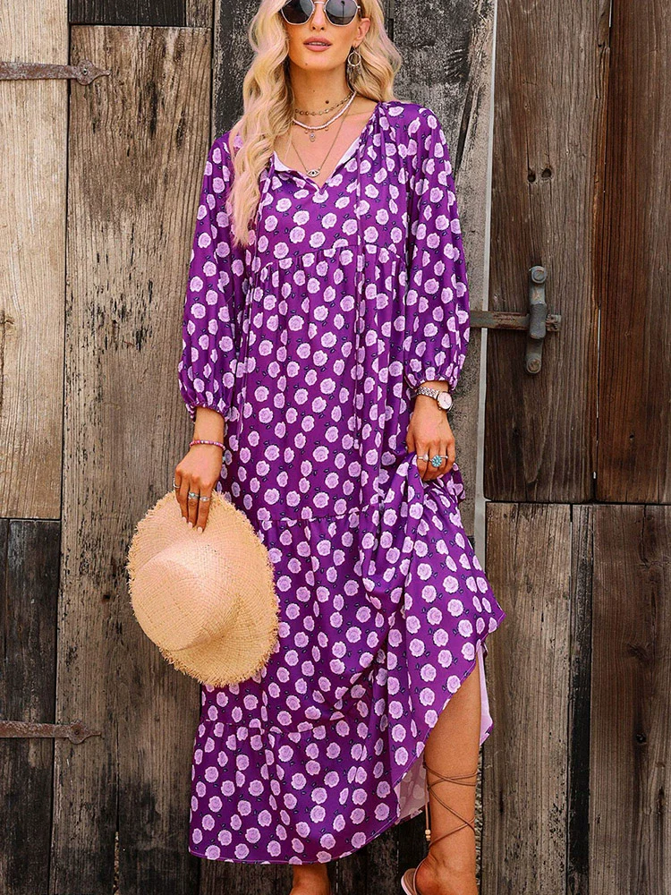 V Neck European and American Leisure Thin Geometric Print Dress - Image 3