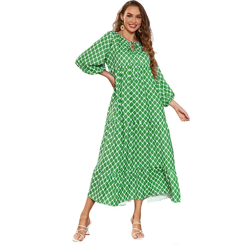 V Neck European and American Leisure Thin Geometric Print Dress - Image 6