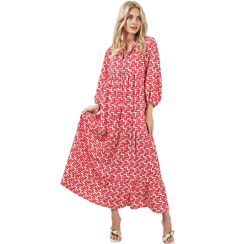V Neck European and American Leisure Thin Geometric Print Dress - Image 7