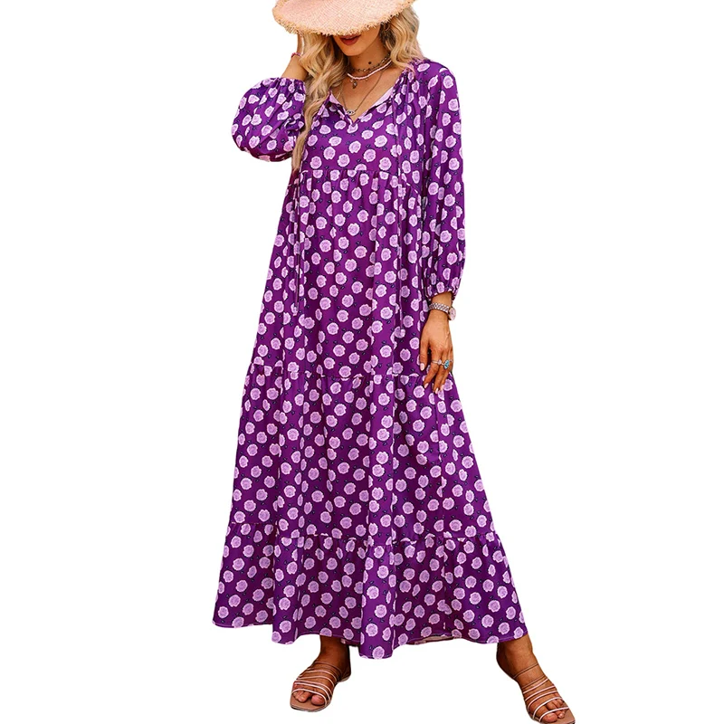 V Neck European and American Leisure Thin Geometric Print Dress - Image 8