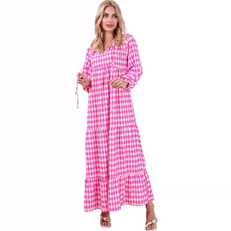 V Neck European and American Leisure Thin Geometric Print Dress - Image 9