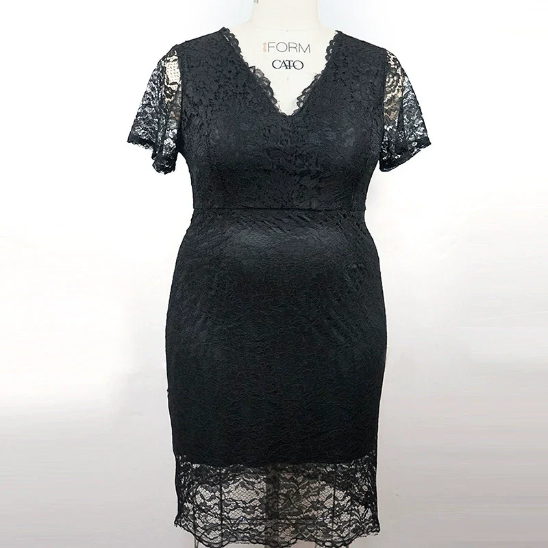 V Neck Gentle plus Size Slim-Fit Sheath Dress Lace - Image 4