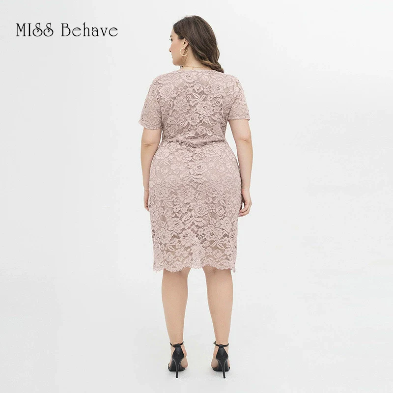V Neck Gentle plus Size Slim-Fit Sheath Dress Lace - Image 5