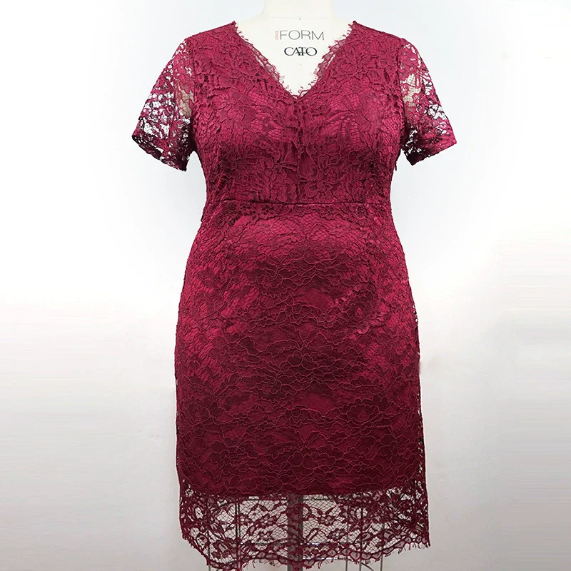 V Neck Gentle plus Size Slim-Fit Sheath Dress Lace - Image 7