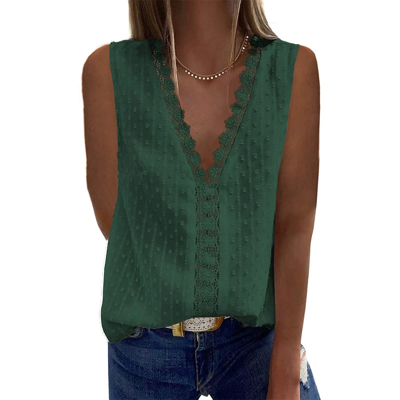 V Neck Vest Embroider Loose All-Matching Sleeveless Lace - Image 11