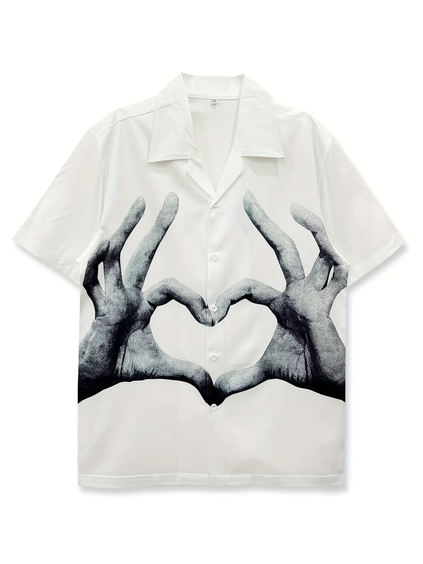 Valentine's Day Men's Casual Shirt with Cute Heart Gesture Print, Hawaiian Style Short Sleeve Button-Up, Polyester, Summer Beachwear - Available in XS to XXL - Image 2