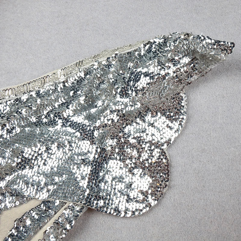 VC All Free Shipping Chic Silver Sequins Ruffles Design Sexy V Neck Backless Celebrity Party Club Maxi Long Slip Dress - Image 6