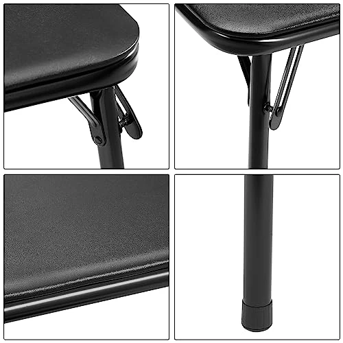 VECELO Portable Folding Card Table Square and Chair Sets with Collapsible Legs & Vinyl Upholstery (5 PCS), Metal, Black - Image 7