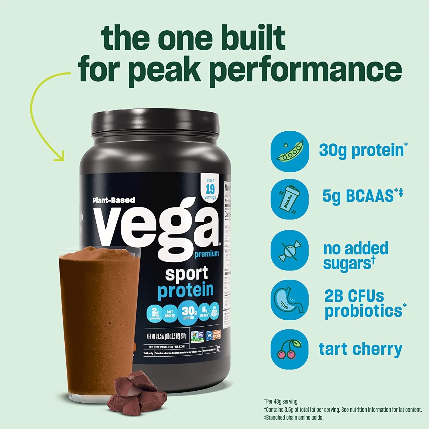 Vega Premium Sport Protein Peanut Butter Protein Powder, Vegan, Non GMO, Gluten Free Plant Based Protein Powder Drink Mix, NSF Certified for Sport, 28.7 oz - Image 5