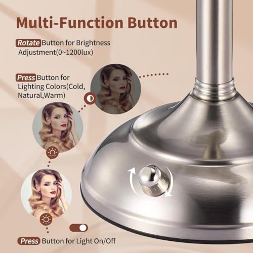VESAUR Professional 8.5" Large Lighted Makeup Mirror Updated with 3 Color Lights, 1X/10X Magnifying Swivel Vanity Brightness Dimmable Cosmetic Mirror with 48 Premium LED Lights, Senior Pearl Nickel - Image 4
