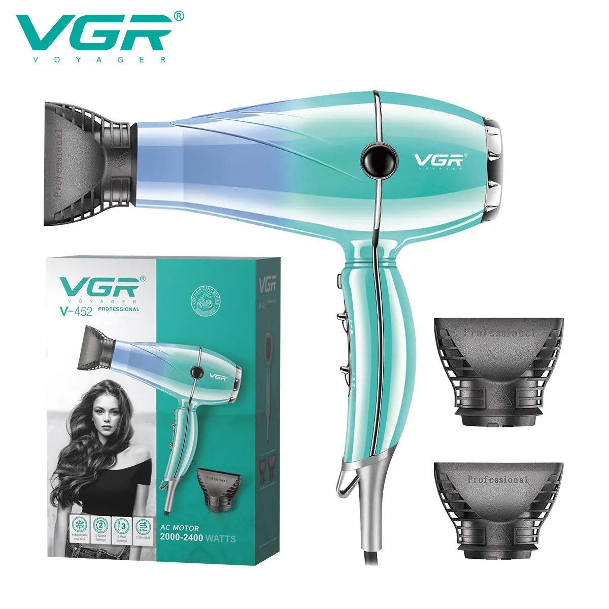 VGR Hair Dryer Professional Hair Dryer 2400W High Power Overheating Protection Strong Wind Drying Hair Care Styling Tool V-452 - Image 6