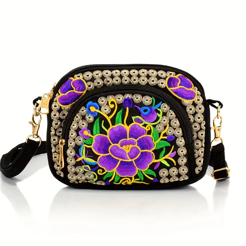 [Vibrant Crossbody Bag] Lightweight Double-Sided Vibrant Floral Embroidered Crossbody Bag for Women | Detachable Strap, Zipper Closure, Phone Pocket - Perfect for Casual Outings, Travel Accessory - Image 17