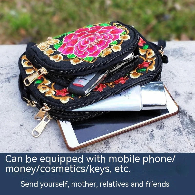 [Vibrant Crossbody Bag] Lightweight Double-Sided Vibrant Floral Embroidered Crossbody Bag for Women | Detachable Strap, Zipper Closure, Phone Pocket - Perfect for Casual Outings, Travel Accessory - Image 4