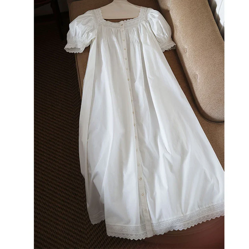 Victorian White Night Dress Women Summer Pure Cotton Short Sleeve Long Peignoir Vintage Nightgown Sleepwear Princess Nightwear - Image 6