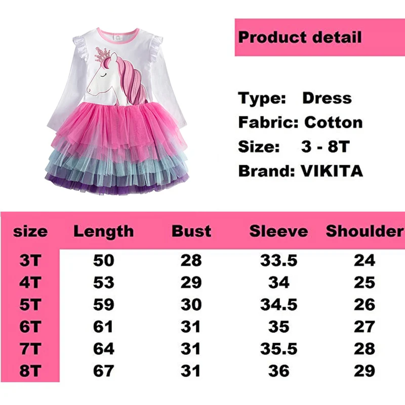 VIKITA Girls Princess Dresses Kids Cartoon Vestidos Children Autumn Dress Kids Dress for Girls Long Sleeve Unicorn Dresses - Image 10