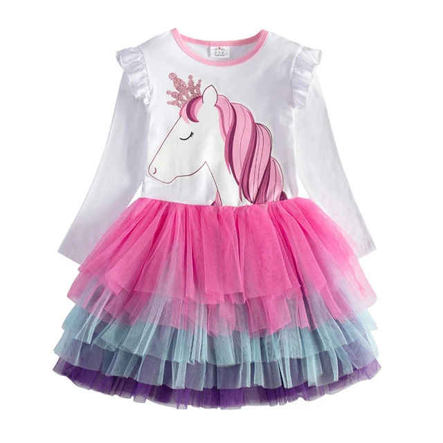 VIKITA Girls Princess Dresses Kids Cartoon Vestidos Children Autumn Dress Kids Dress for Girls Long Sleeve Unicorn Dresses - Image 3