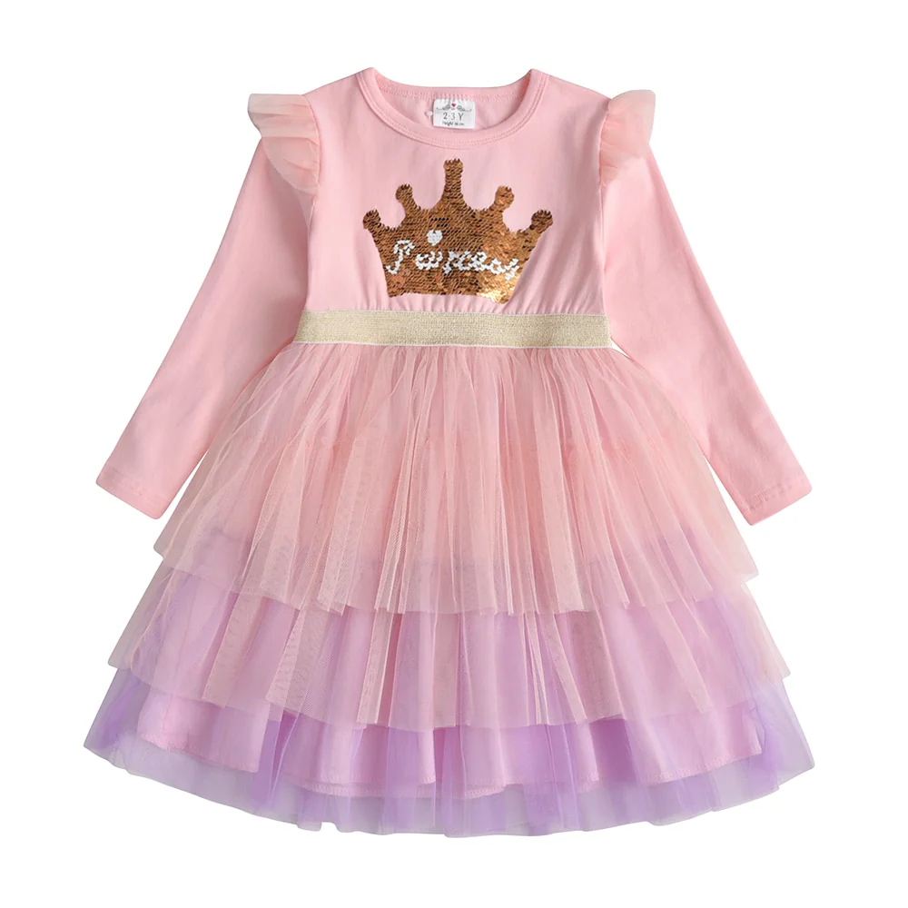 VIKITA Girls Princess Dresses Kids Cartoon Vestidos Children Autumn Dress Kids Dress for Girls Long Sleeve Unicorn Dresses - Image 4
