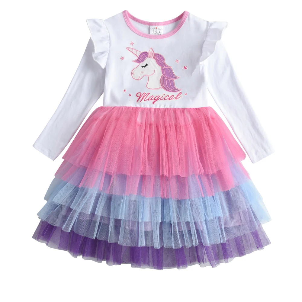 VIKITA Girls Princess Dresses Kids Cartoon Vestidos Children Autumn Dress Kids Dress for Girls Long Sleeve Unicorn Dresses - Image 5