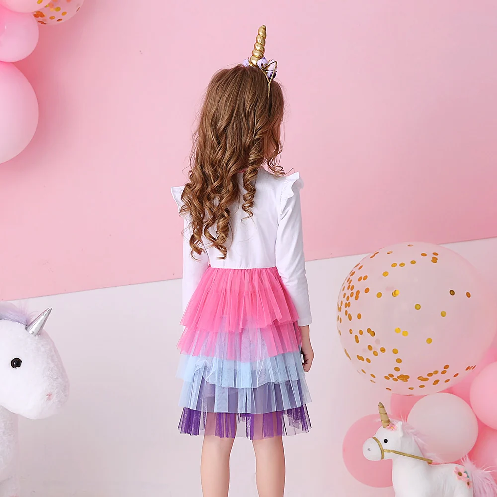 VIKITA Girls Princess Dresses Kids Cartoon Vestidos Children Autumn Dress Kids Dress for Girls Long Sleeve Unicorn Dresses - Image 9